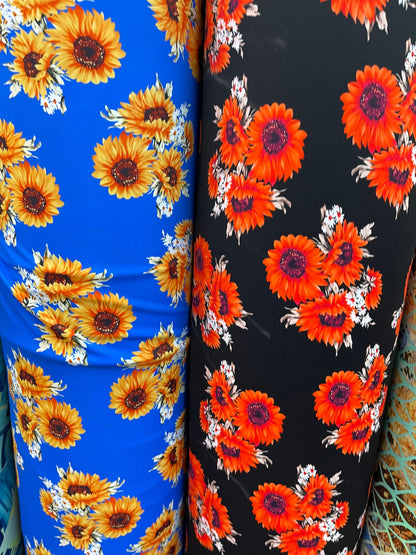 New sunflower design print on best quality of nylon spandex 4-way stretch 58/60” Sold by the YD. Ships Worldwide from Los Angeles California