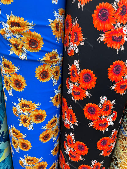 New sunflower design print on best quality of nylon spandex 4-way stretch 58/60” Sold by the YD. Ships Worldwide from Los Angeles California