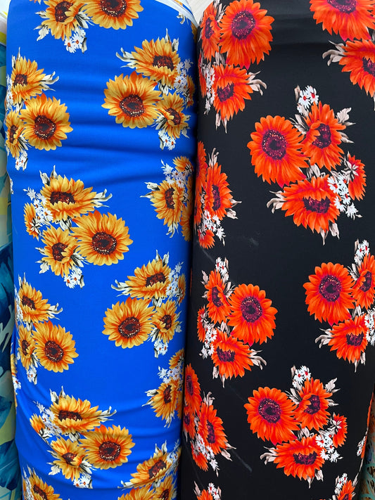 New sunflower design print on best quality of nylon spandex 4-way stretch 58/60” Sold by the YD. Ships Worldwide from Los Angeles California