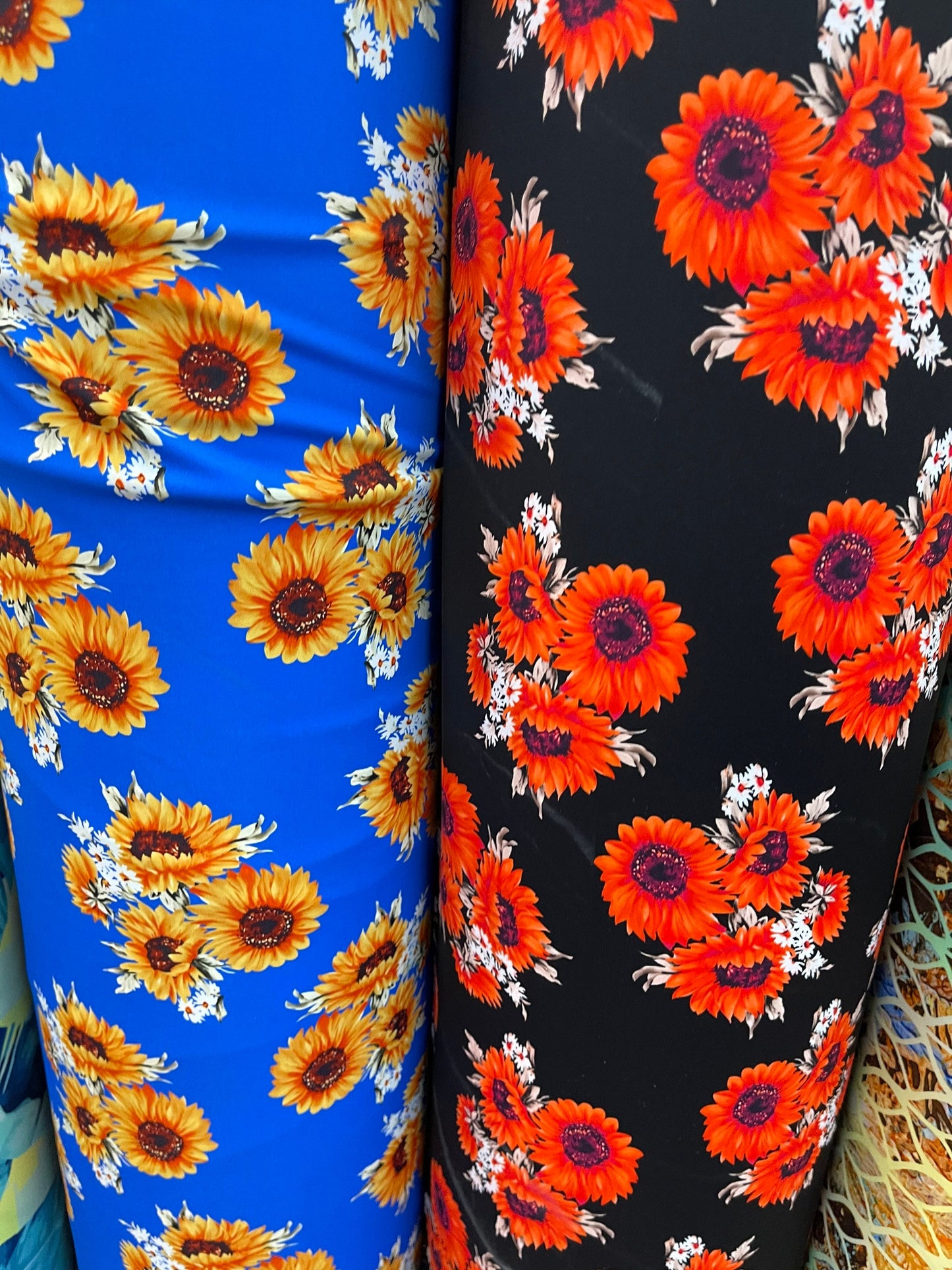 New sunflower design print on best quality of nylon spandex 4-way stretch 58/60” Sold by the YD. Ships Worldwide from Los Angeles California