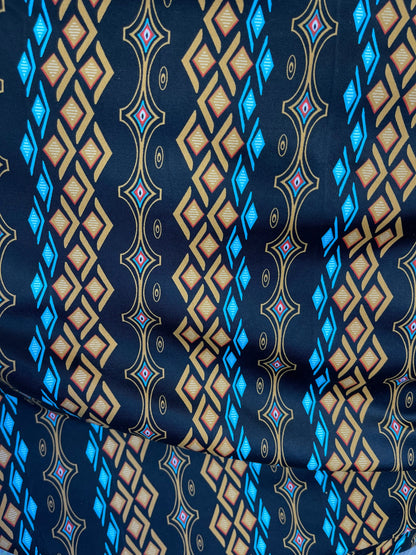 African design Black Multicolor print on nylon spandex 4-way stretch 58/60” Sold by the YD. Ships Worldwide from Los Angeles California USA.