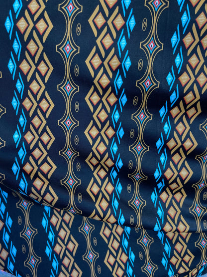 African design Black Multicolor print on nylon spandex 4-way stretch 58/60” Sold by the YD. Ships Worldwide from Los Angeles California USA.