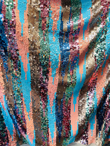 New Luxury stripe sequins multicolor embroidered sequins on stretch mesh 2-way 55/57” Sold by the YD. Ships Worldwide from Los Angeles CA.