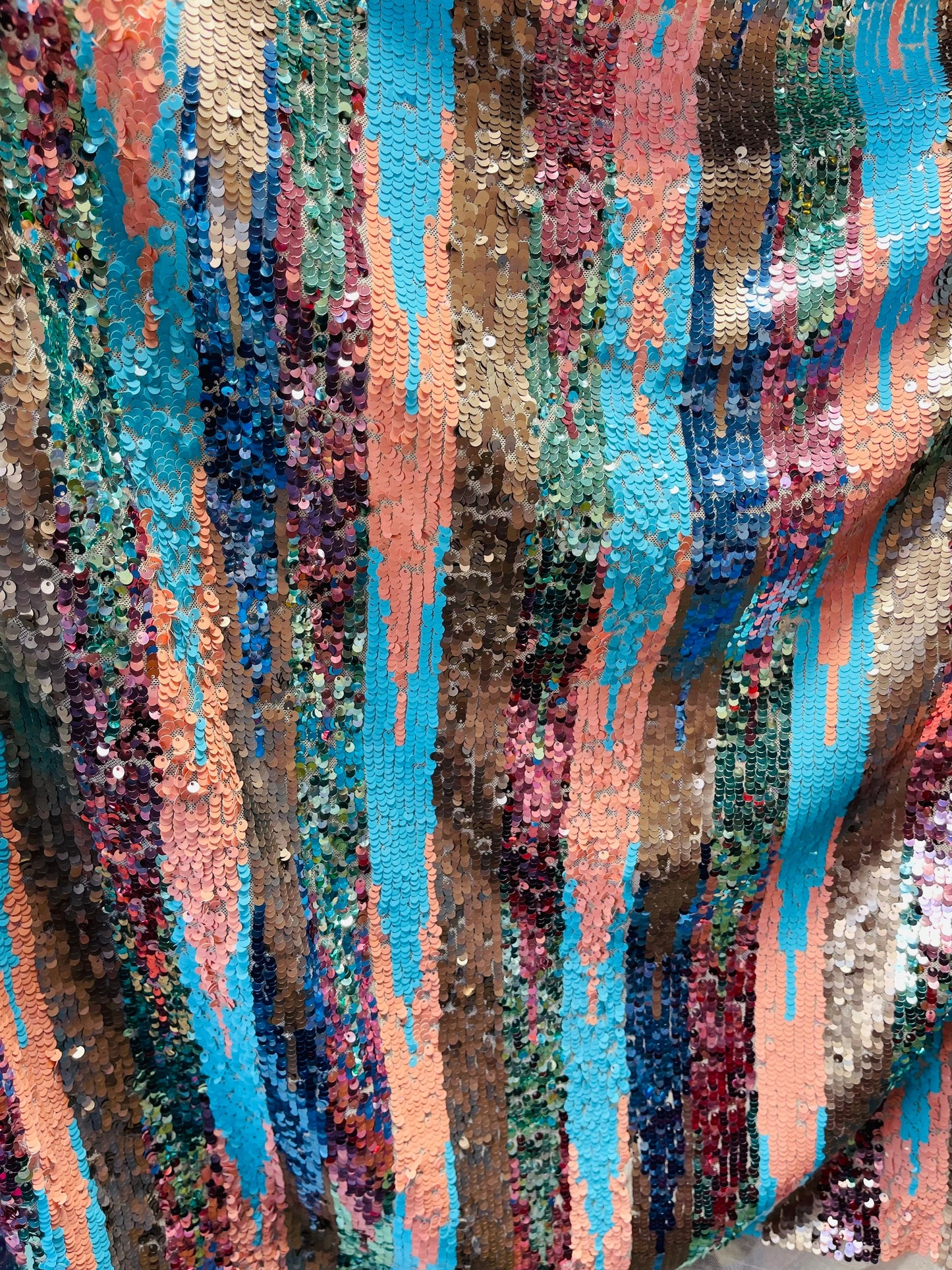 New Luxury stripe sequins multicolor embroidered sequins on stretch mesh 2-way 55/57” Sold by the YD. Ships Worldwide from Los Angeles CA.