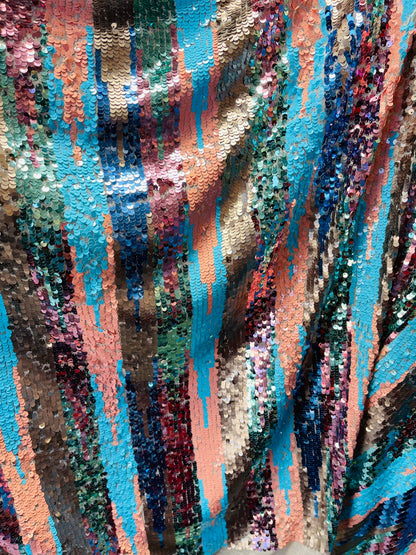 New Luxury stripe sequins multicolor embroidered sequins on stretch mesh 2-way 55/57” Sold by the YD. Ships Worldwide from Los Angeles CA.