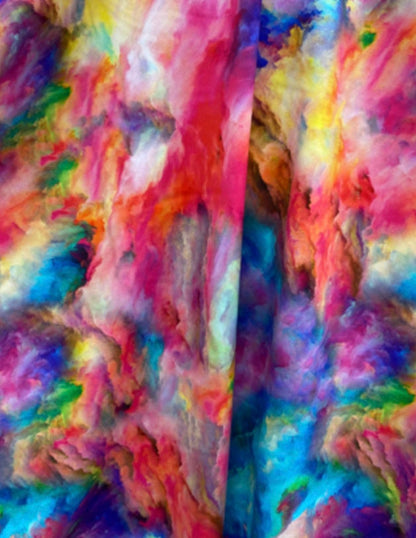 New celestial tie dye print on nylon spandex 4-way stretch 58/60” Sold by the YD. Ships Worldwide from Los Angeles California USA