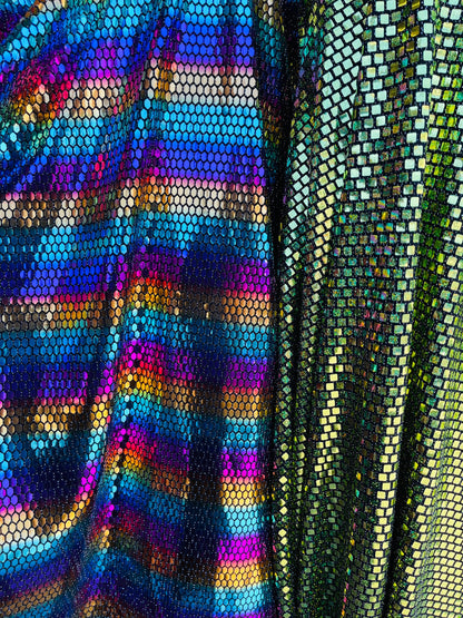 New Luxury sequins multicolor on metallic nylon spandex 2-way stretch 58/60” Sold by the YD. Ships Worldwide from Los Ángeles CA USA.