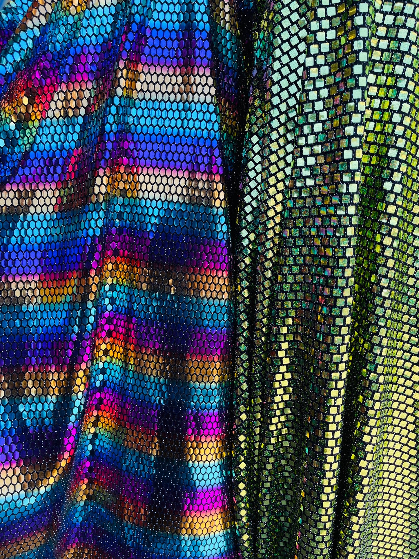 New Luxury sequins multicolor on metallic nylon spandex 2-way stretch 58/60” Sold by the YD. Ships Worldwide from Los Ángeles CA USA.