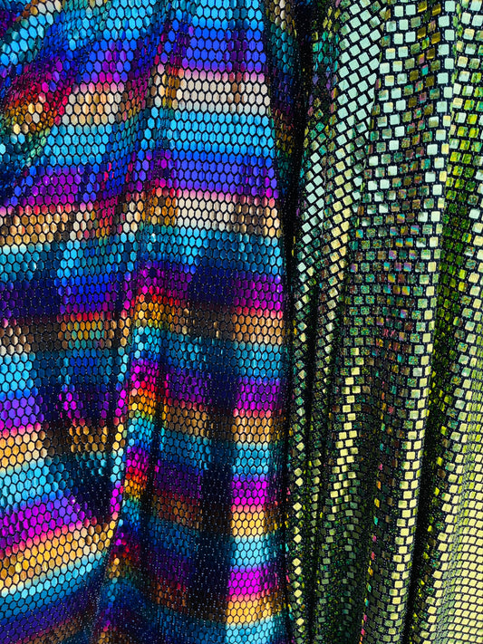 New Luxury sequins multicolor on metallic nylon spandex 2-way stretch 58/60” Sold by the YD. Ships Worldwide from Los Ángeles CA USA.