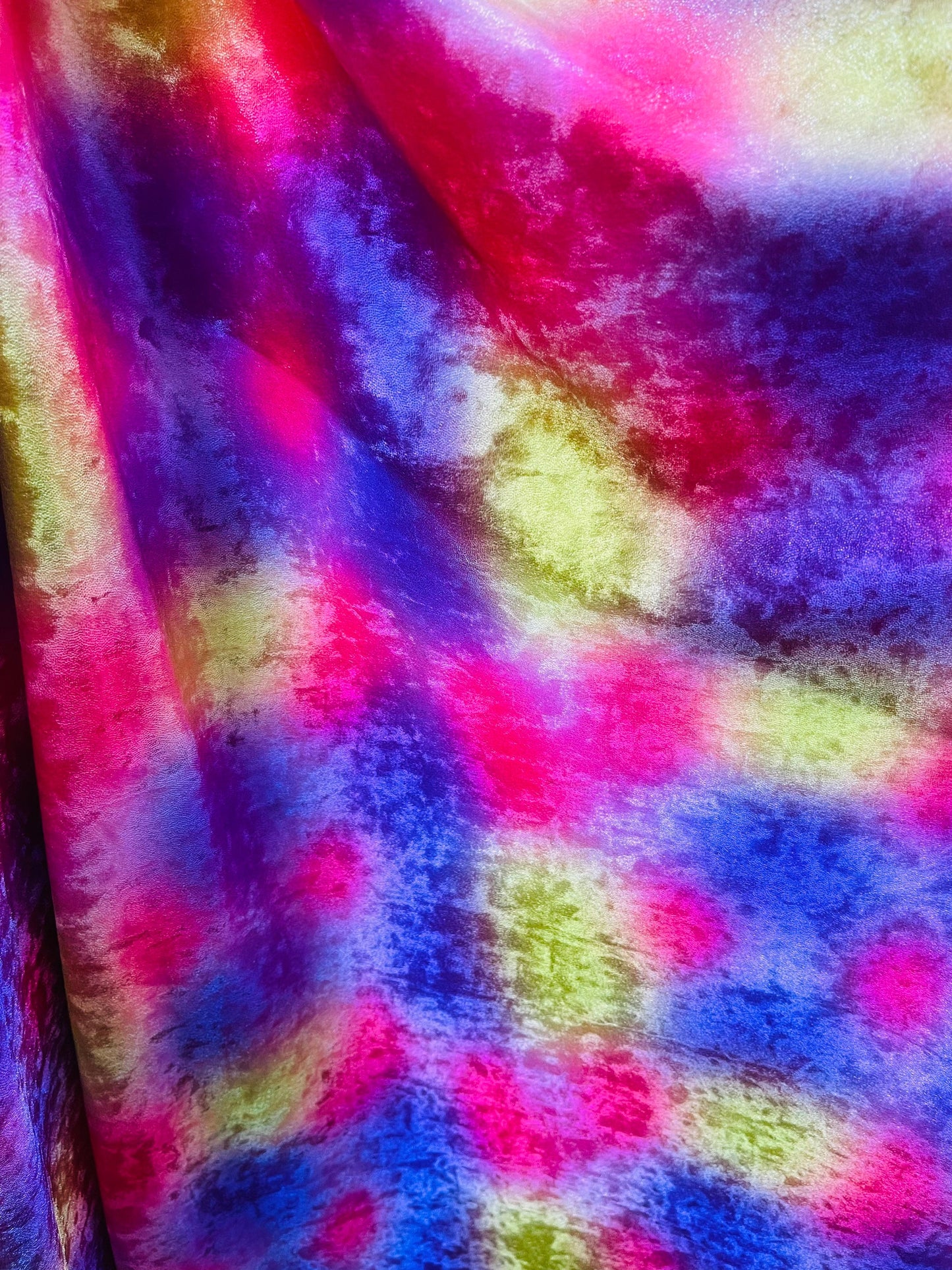 New Tie dye stretch velvet with metallic foil 2-way stretch 58/60” Sold by the YD. Ships Worldwide from Los Angeles California USA.