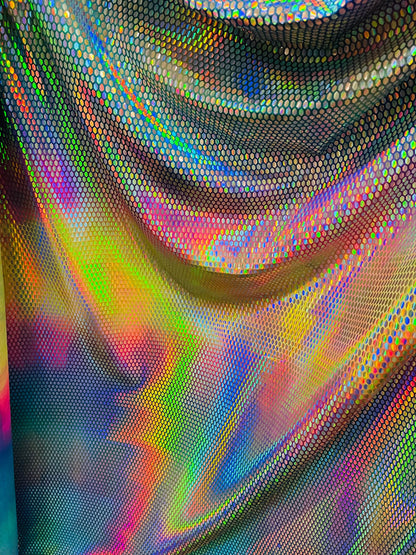 New Pentagon design iridescent sequins on stretch tie dye nylon spandex 4-way stretch 58/60” Sold by the yd. Ships Worldwide from L.A CA