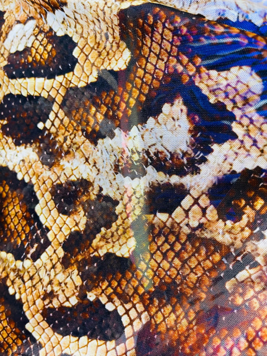 Anaconda snake skin design print on best quality of nylon power mesh 4-way stretch 58/60” Sold by the YD. Ships Worldwide from Los Angeles