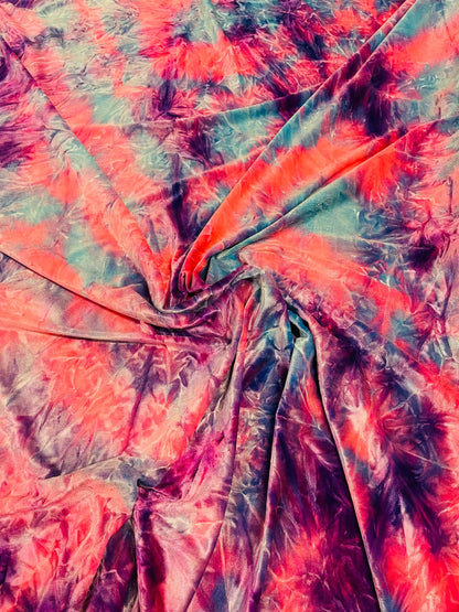 New Vivid cotton candy Luxury tie dye velvet best quality 4-way stretch 58/60” Sold by the YD. Ships Worldwide from Los Angeles California