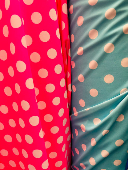 Polka dots design multicolors print on best quality of nylon spandex 4-way stretch 58/60” Sold by the YD. Ships Worldwide from Los Angeles