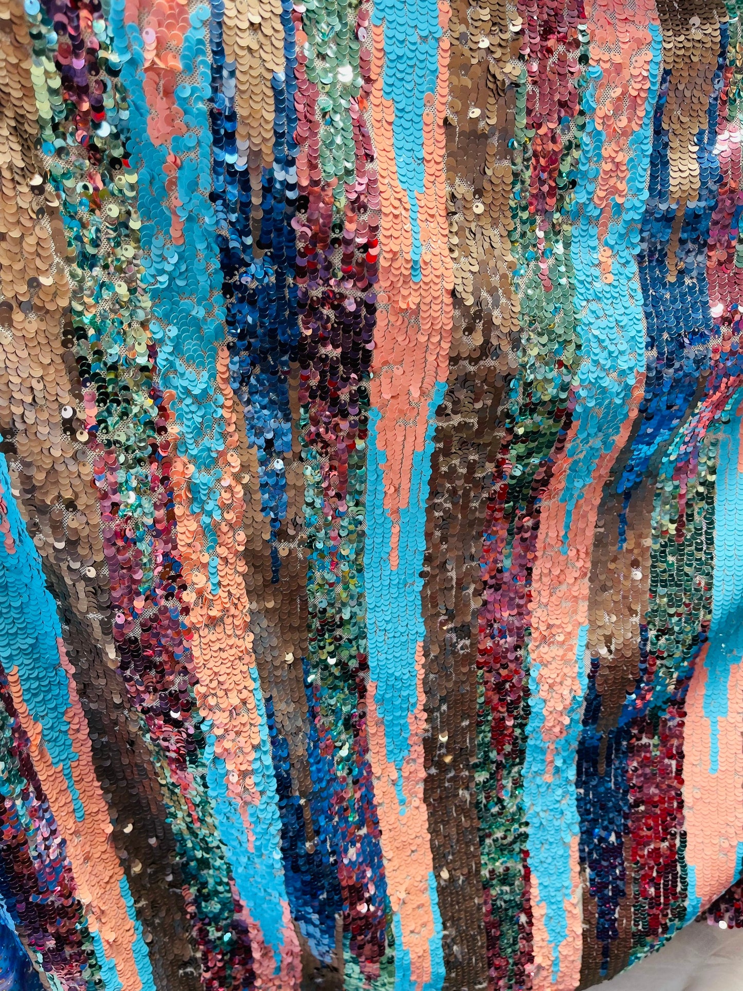 New Luxury stripe sequins multicolor embroidered sequins on stretch mesh 2-way 55/57” Sold by the YD. Ships Worldwide from Los Angeles CA.