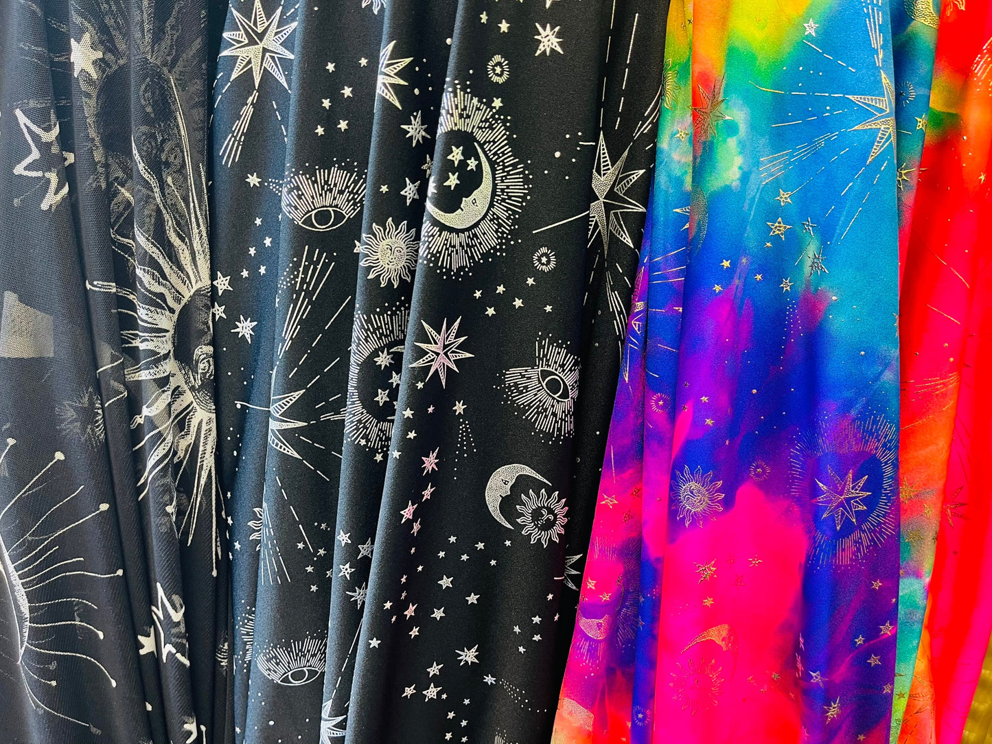 Celestial design print on best quality of nylon spandex and power mesh 4-way stretch 58/60” Sold by the YD. Ships Worldwide from Los Angeles