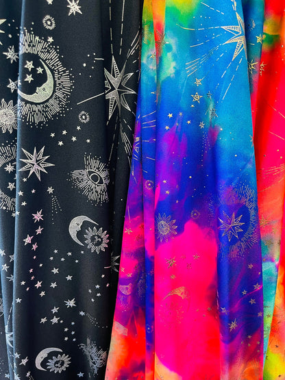 Celestial design print on best quality of nylon spandex and power mesh 4-way stretch 58/60” Sold by the YD. Ships Worldwide from Los Angeles