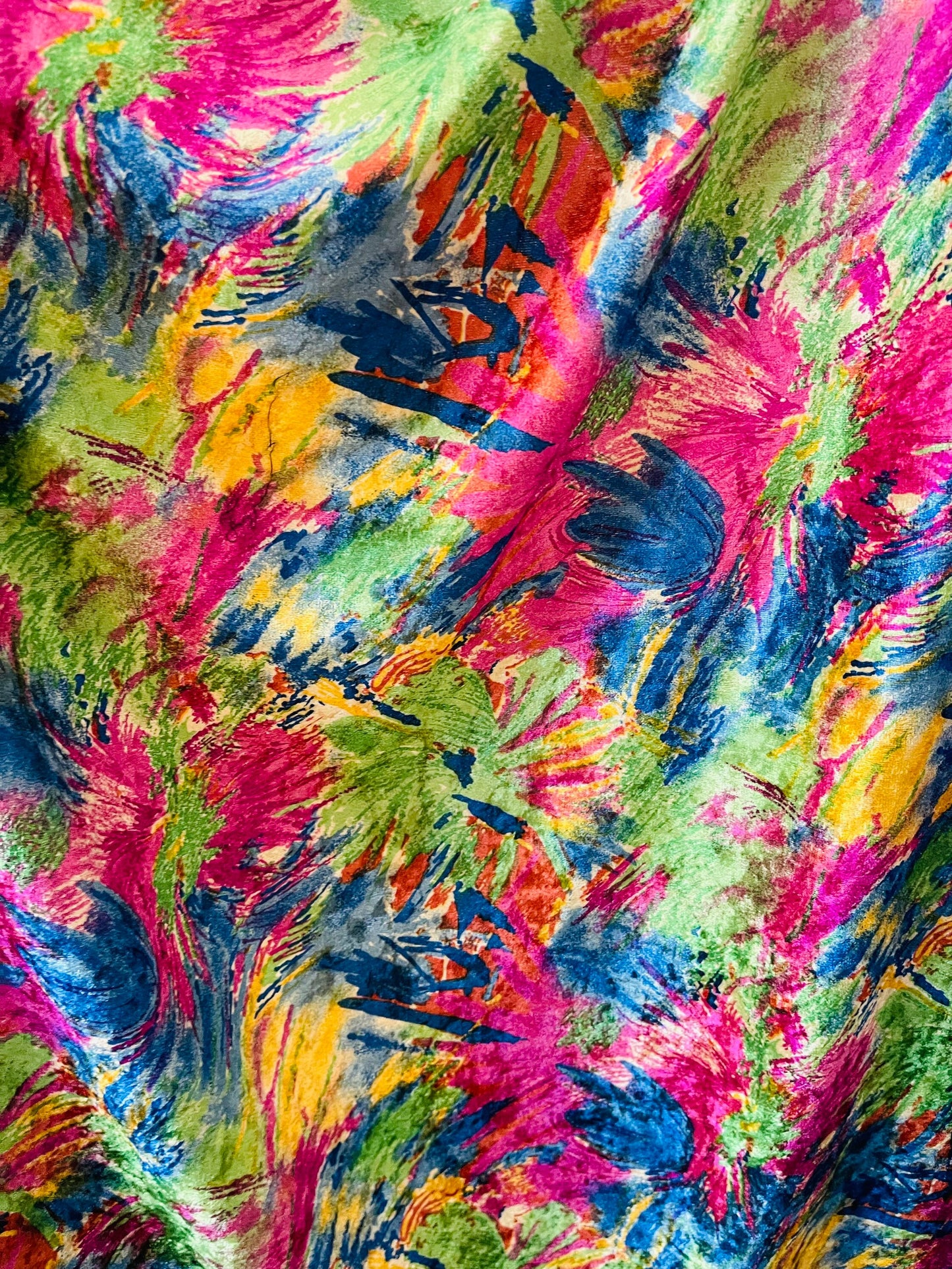 New vintage abstract design multicolor print on poly velour velvet 2-way stretch 58/60” Sold by the YD. Ships Worldwide from Los Angeles CA