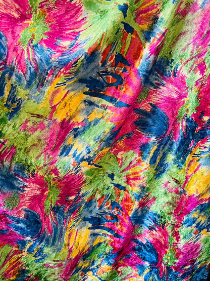 New vintage abstract design multicolor print on poly velour velvet 2-way stretch 58/60” Sold by the YD. Ships Worldwide from Los Angeles CA