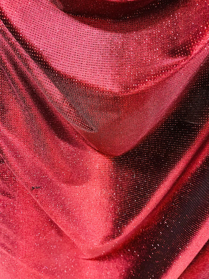 New glitter velvet Merlot color great quality 4-way stretch 58/60” Sold by the YD. Ships Worldwide from Los Angeles California USA.