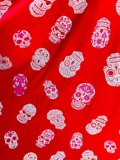 New Skulls design on best quality of nylon spandex 4-way stretch 58/60” Sold by the YD. Ships Worldwide from Los Angeles California USA.