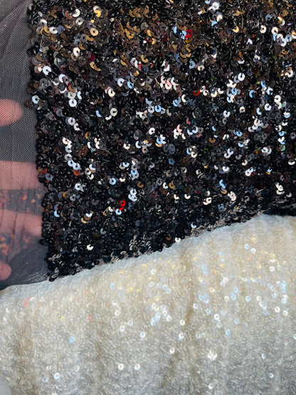 Luxury sequins design shiny sequins full all Over  on stretch mesh 4-way stretch 54/55” Sold by the YD. Ships Worldwide from Los Ángeles CA