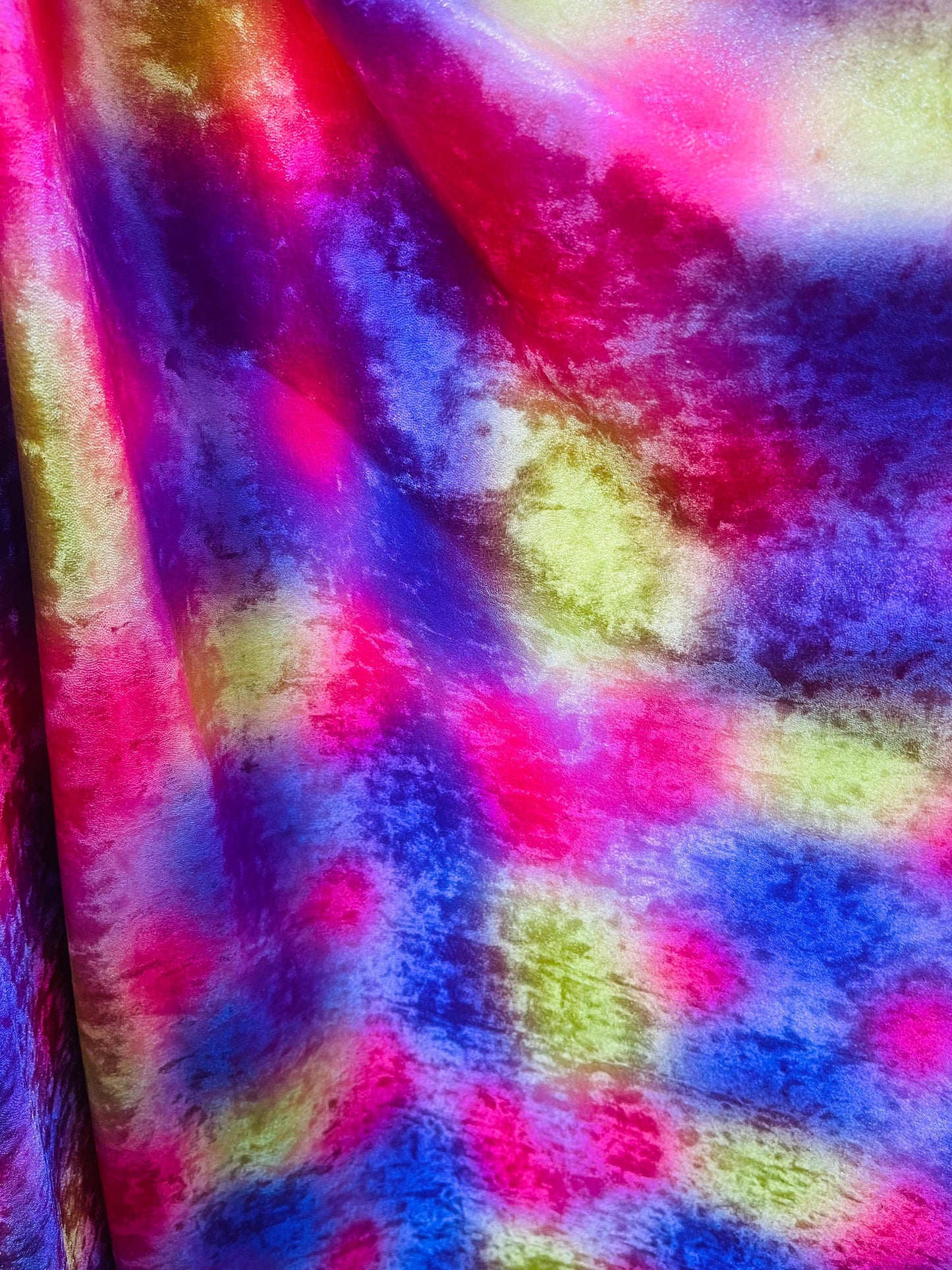 New Tie dye stretch velvet with metallic foil 2-way stretch 58/60” Sold by the YD. Ships Worldwide from Los Angeles California USA.