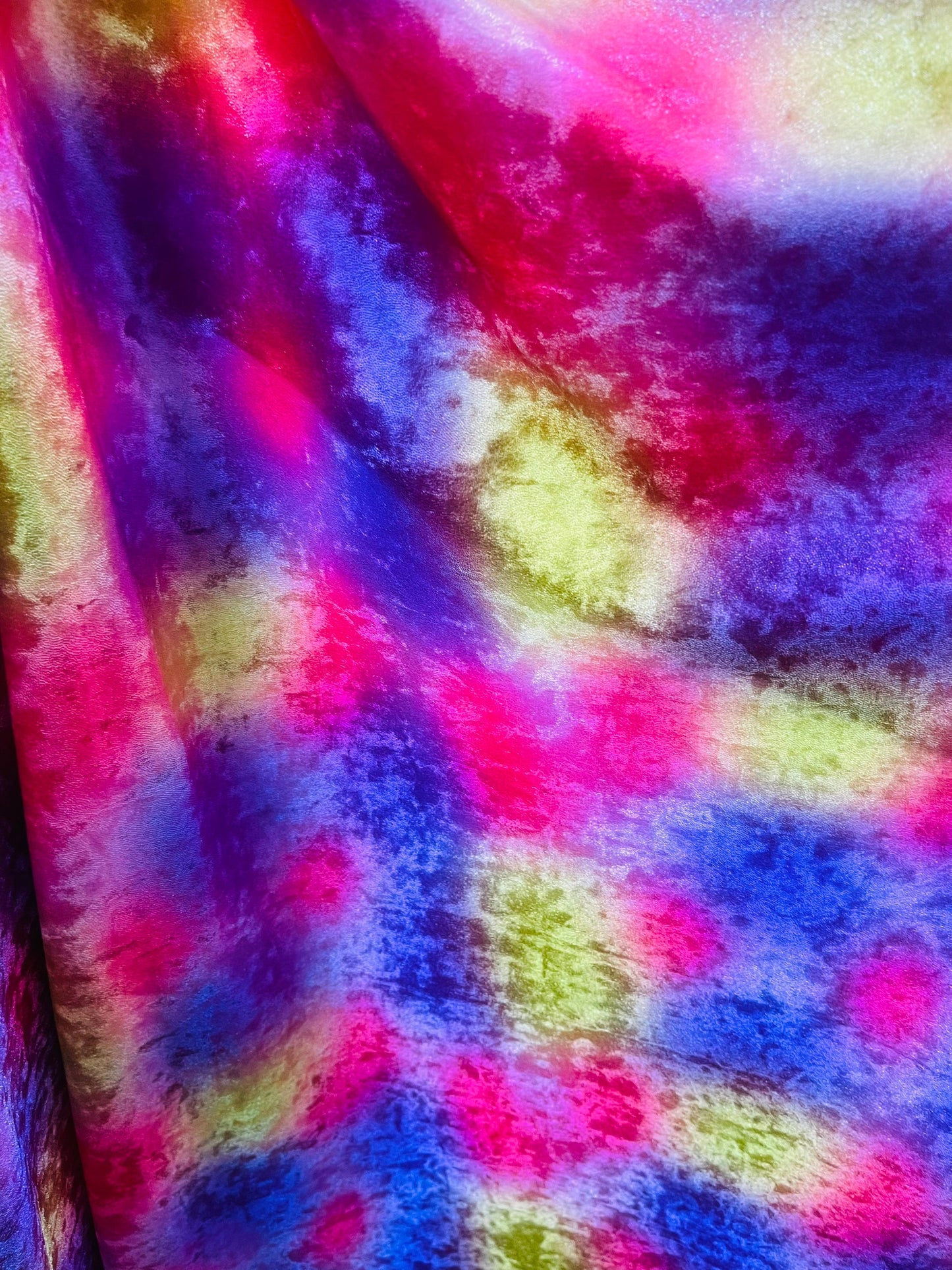 New Tie dye stretch velvet with metallic foil 2-way stretch 58/60” Sold by the YD. Ships Worldwide from Los Angeles California USA.