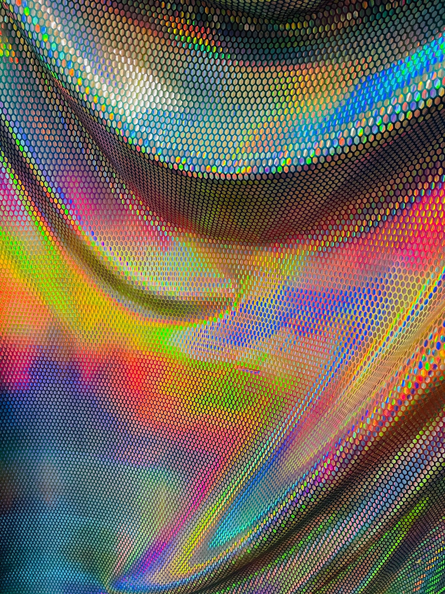 New Pentagon design iridescent sequins on stretch tie dye nylon spandex 4-way stretch 58/60” Sold by the yd. Ships Worldwide from L.A CA