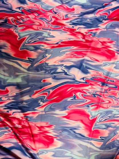 New Marble Liquid design Red/Magenta/Blue print on best quality of nylon spandex 4-way stretch 58/60” Sold by the YD. Ships Worldwide