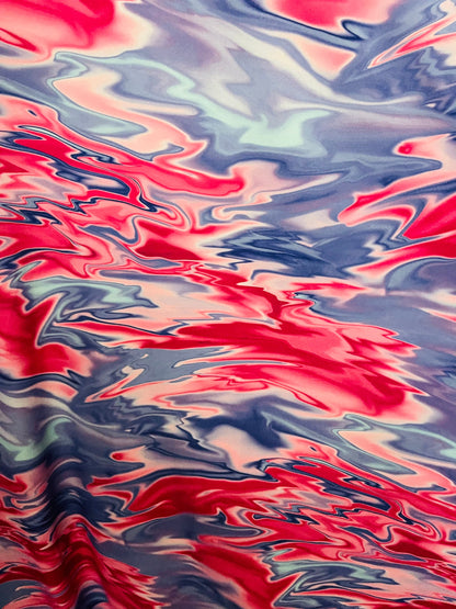 New Marble Liquid design Red/Magenta/Blue print on best quality of nylon spandex 4-way stretch 58/60” Sold by the YD. Ships Worldwide