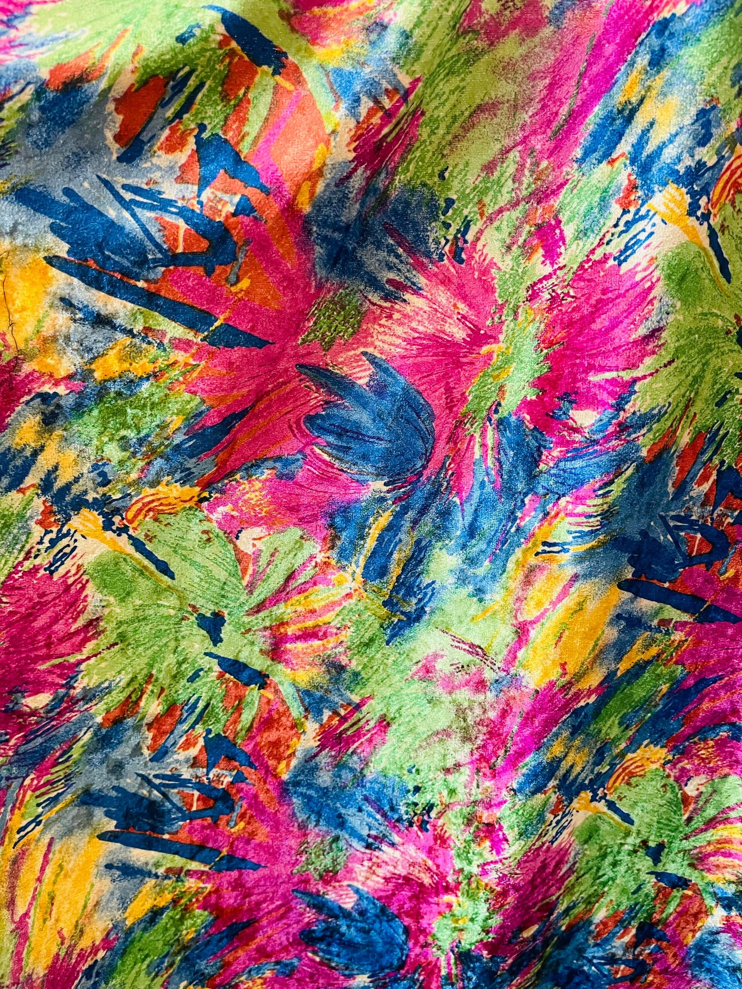 New vintage abstract design multicolor print on poly velour velvet 2-way stretch 58/60” Sold by the YD. Ships Worldwide from Los Angeles CA