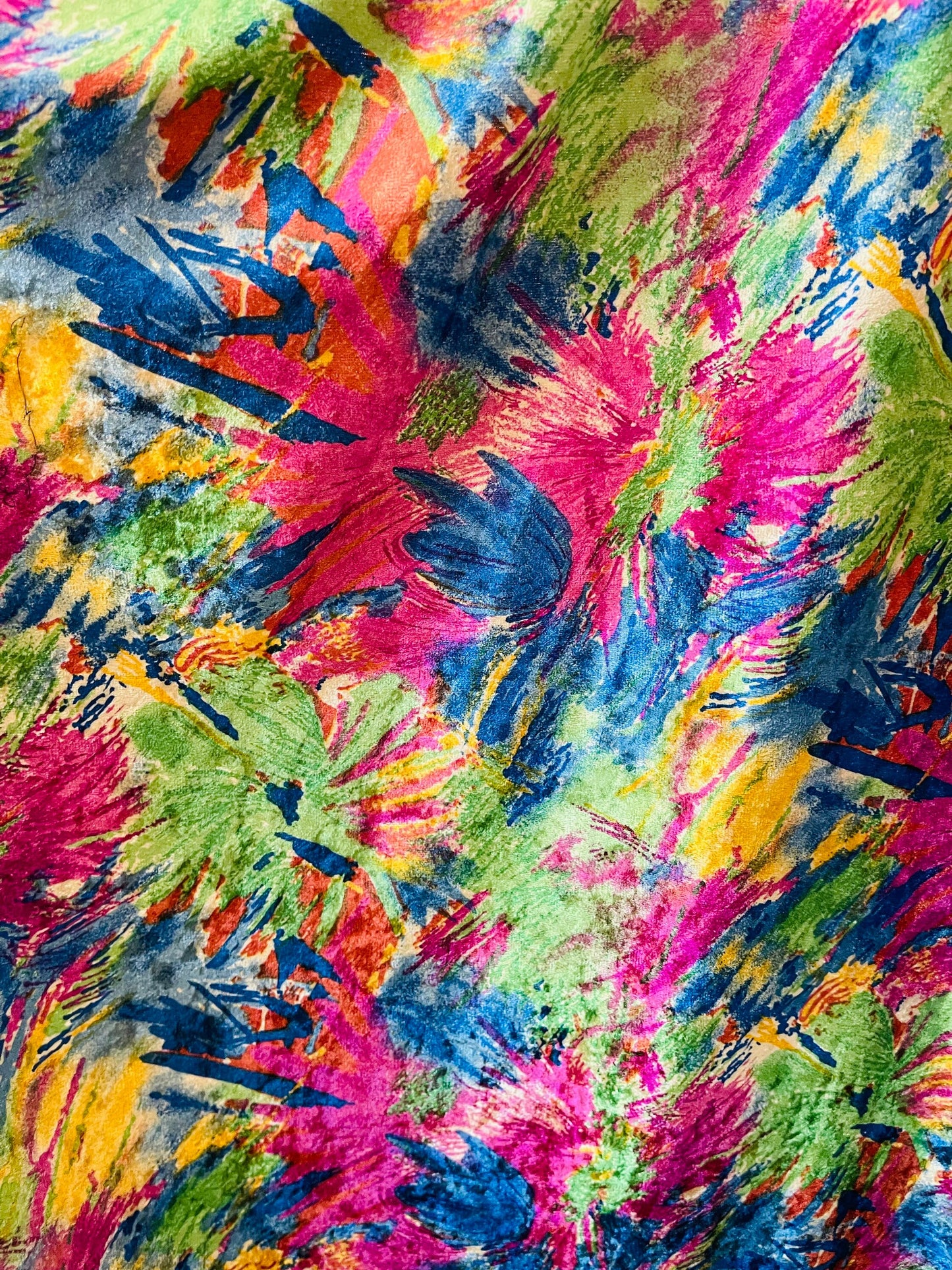 New vintage abstract design multicolor print on poly velour velvet 2-way stretch 58/60” Sold by the YD. Ships Worldwide from Los Angeles CA