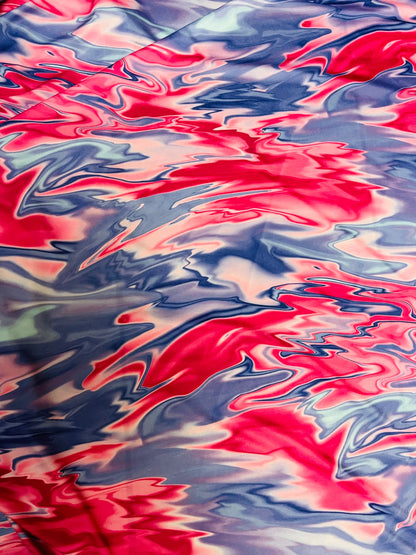 New Marble Liquid design Red/Magenta/Blue print on best quality of nylon spandex 4-way stretch 58/60” Sold by the YD. Ships Worldwide