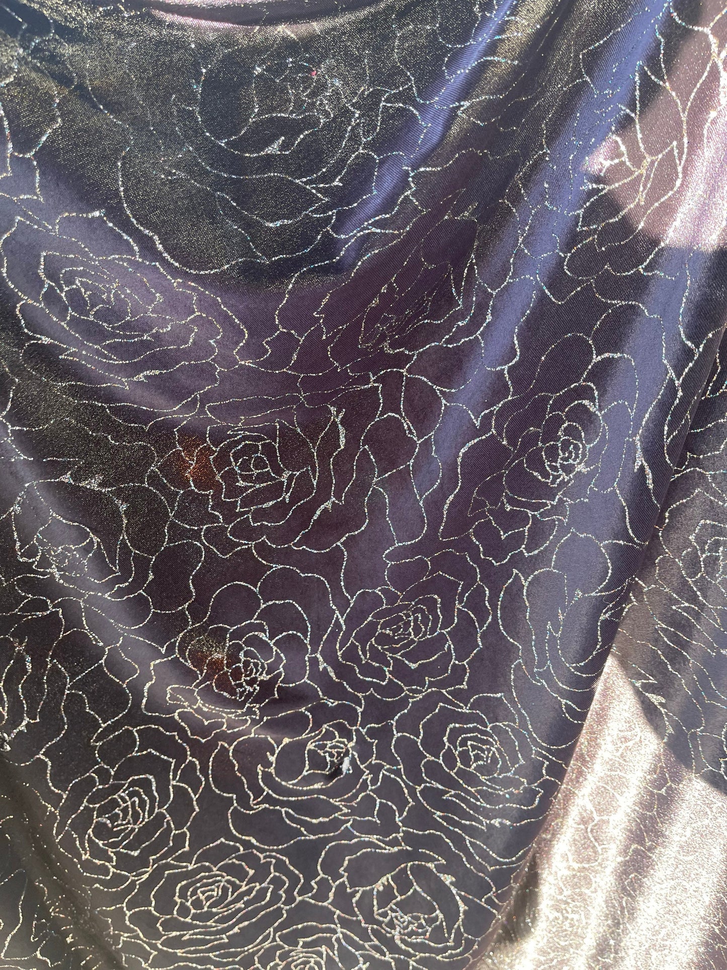 New Rose design print with glitter on stretch velvet 4-way stretch 58/60” Sold by the YD. Ships Worldwide from Los Angeles California USA.