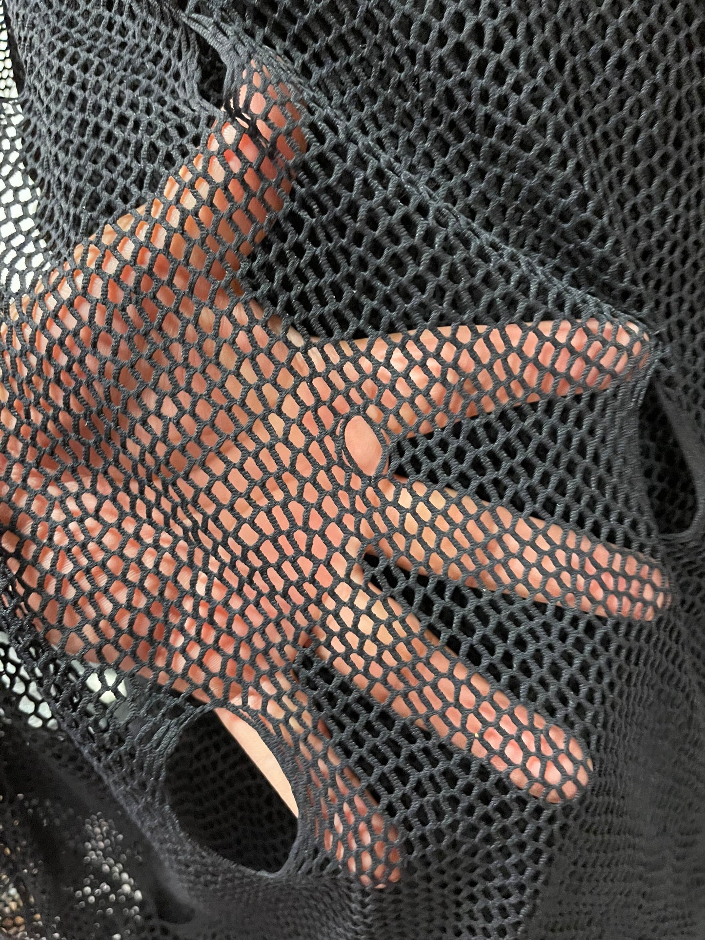 Fishnet geometric design with big holes 4-way stretch 58/60” Sold by the YD. Ships Worldwide from Los Angeles California USA.