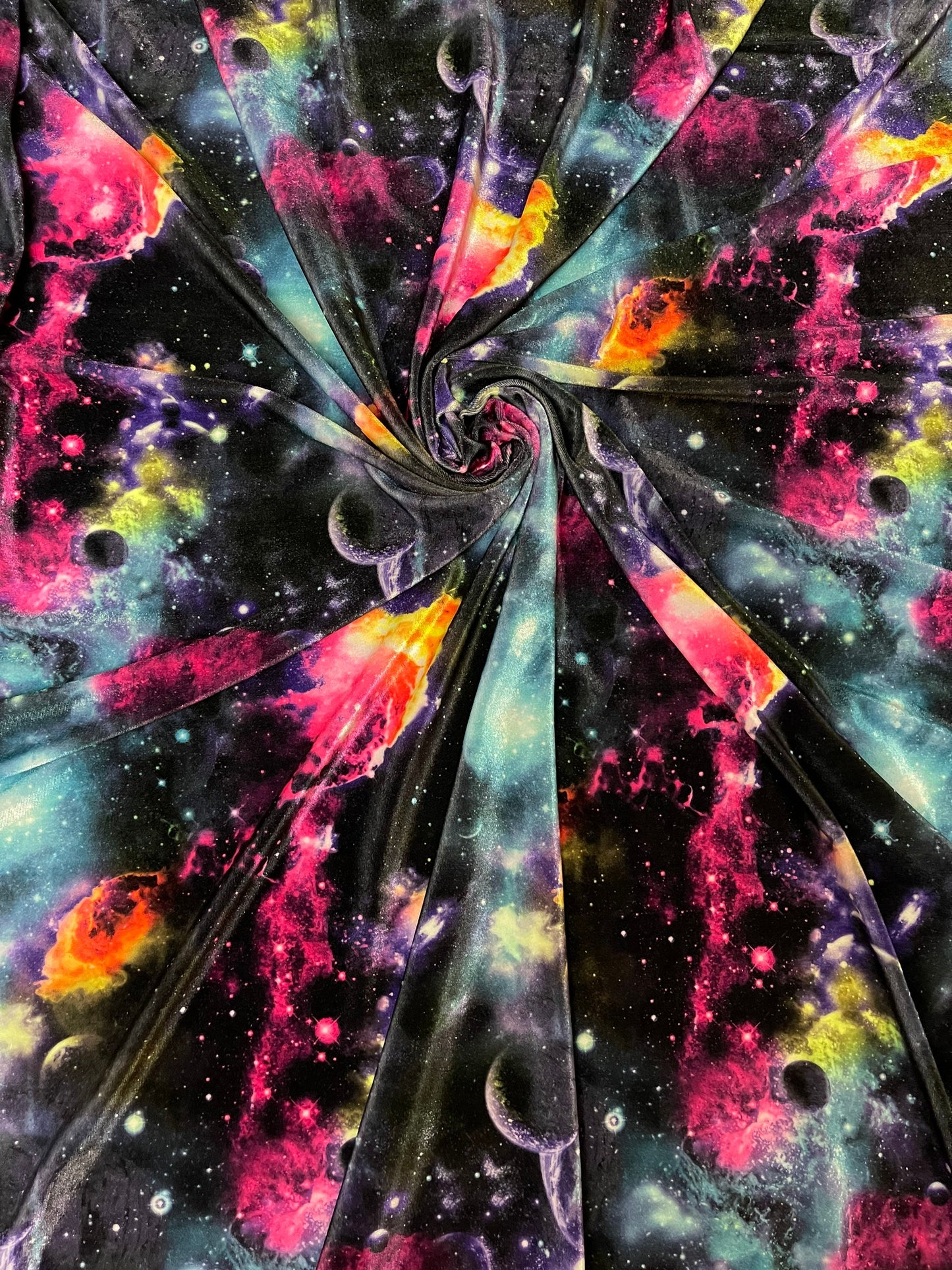 Galaxy design print on great quality of stretch velvet 4-way stretch 58/60” Sold by the YD. Ships Worldwide from Los Angeles California USA.