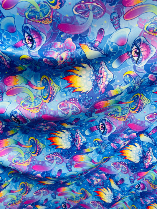 New Magic Mushrooms design print on great quality of nylon spandex 4-way stretch 58/60” Sold by the YD. Ships Worldwide from Los Angeles CA