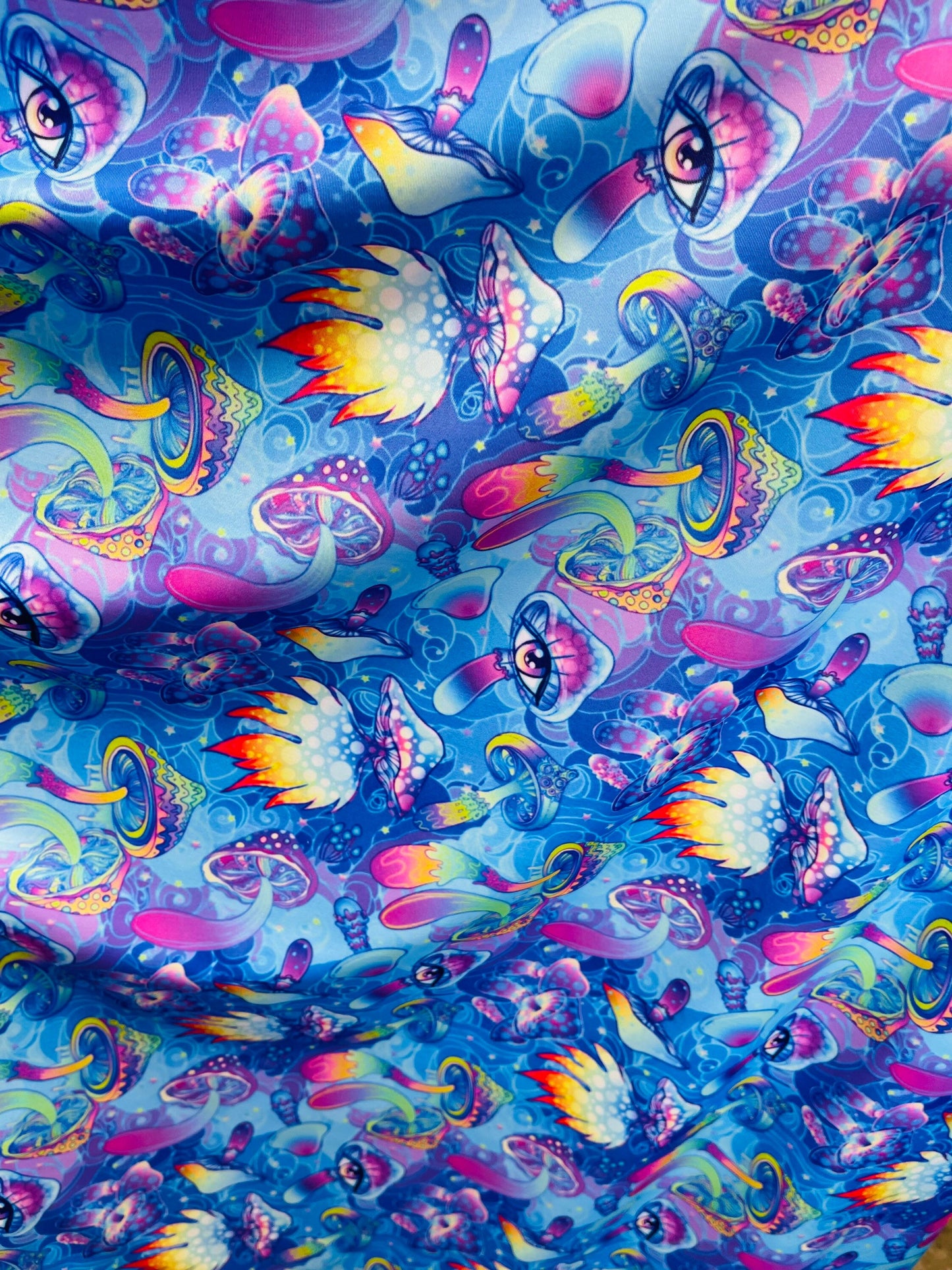 New Magic Mushrooms design print on great quality of nylon spandex 4-way stretch 58/60” Sold by the YD. Ships Worldwide from Los Angeles CA