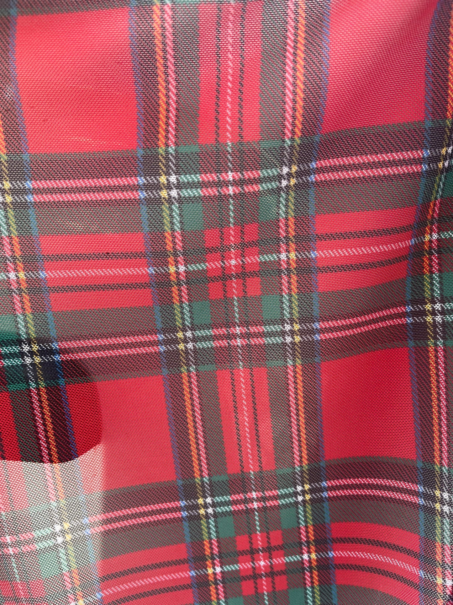 New Christmas Red Plaid Design Print On power mesh  4-Way  stretch 58/60” Sold By The YD. Ships Worldwide From Los Angeles California USA.