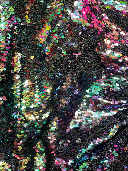 Reversible sequins Iridescent pewter mermaid sequins on spandex base 2-way stretch 58/60” Sold by the YD. Ships Worldwide from Los Angeles