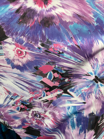 New purple abstract design print on great quality of nylon spandex 4-way stretch 58/60” Sold by the YD. Ships Worldwide from Los Angeles CA