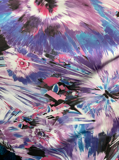 New purple abstract design print on great quality of nylon spandex 4-way stretch 58/60” Sold by the YD. Ships Worldwide from Los Angeles CA