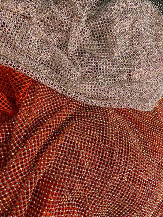 New Luxury Rhinestone stretch mesh fabric 4-way stretch 58/60” Sold by the YD. Ships Worldwide from Los Angeles California USA.