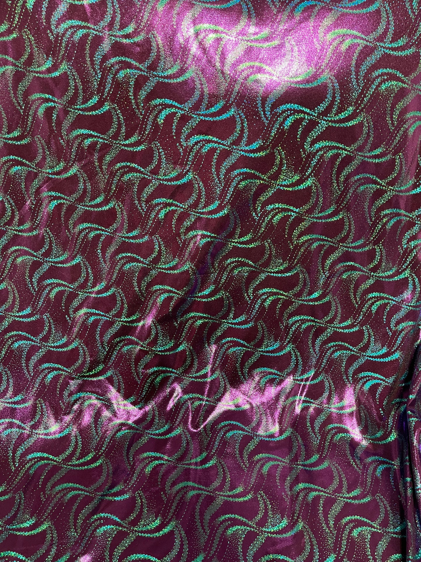 New abstract design hologram nylon spandex 4-way stretch 58/60” Sold by the YD. Ships Worldwide from Los Angeles California USA.