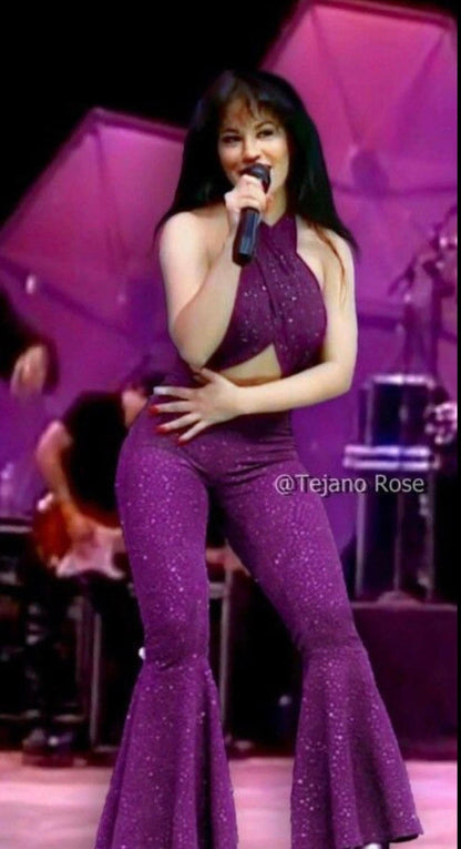 New Selena design eggplant purple stretch velvet with glitter all over medium weight 4-way stretch 58/60” Sold by the YD. Ships Worldwide