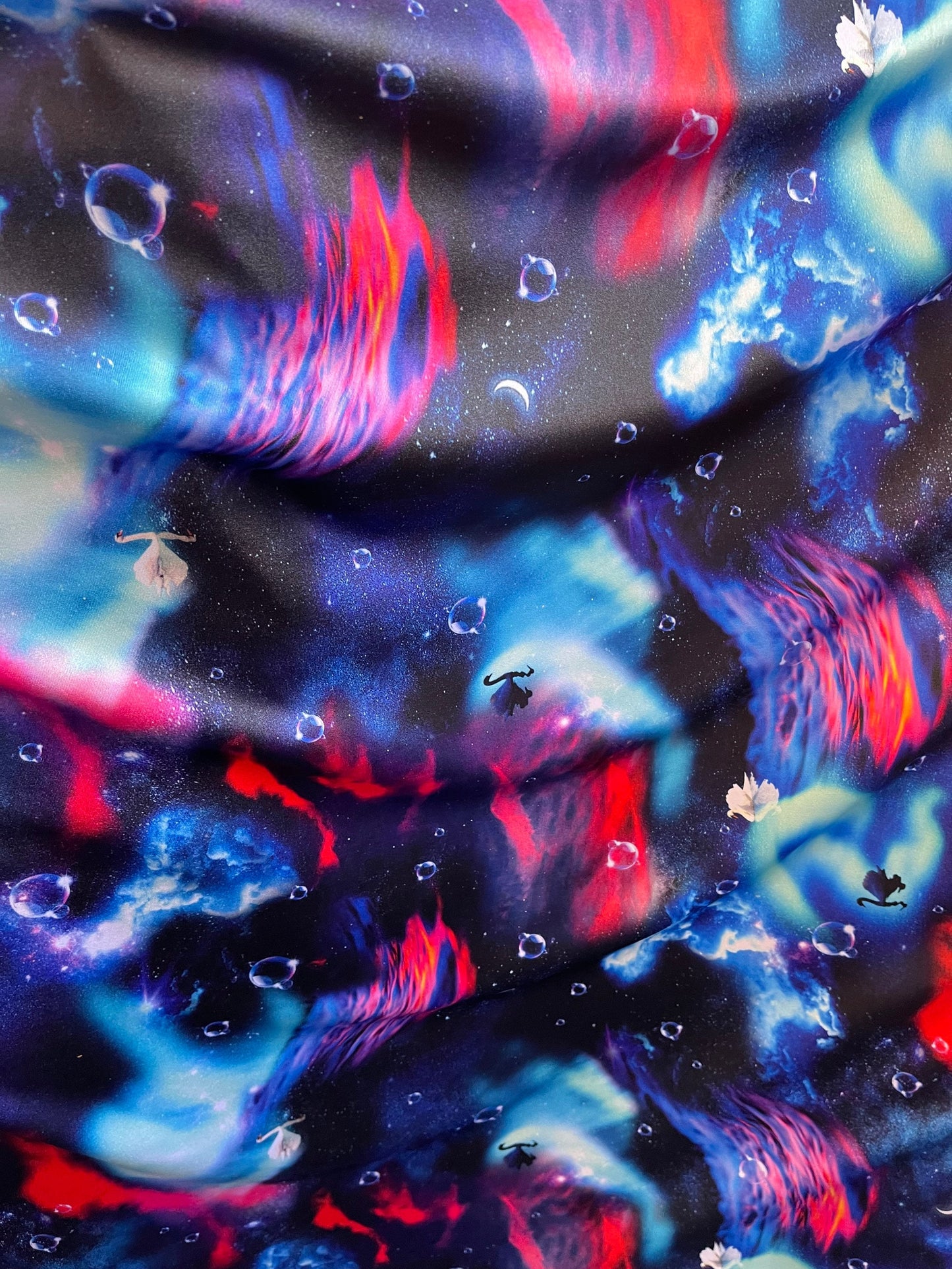 New Galaxy design print on poly jumbo spandex 2-way stretch 58/60” Sold by the YD. Ships Worldwide from Los Angeles California USA.