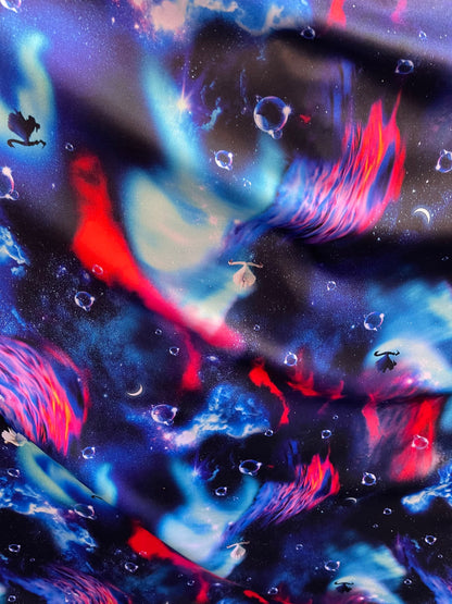 New Galaxy design print on poly jumbo spandex 2-way stretch 58/60” Sold by the YD. Ships Worldwide from Los Angeles California USA.