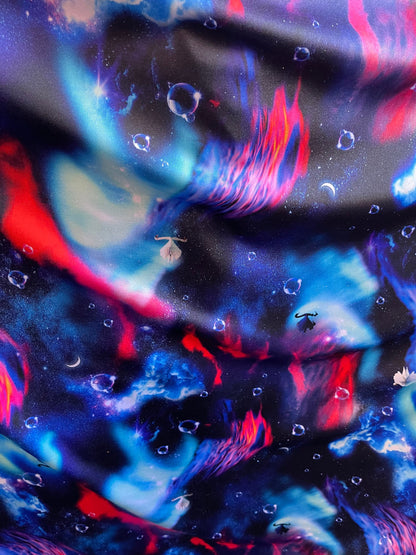 New Galaxy design print on poly jumbo spandex 2-way stretch 58/60” Sold by the YD. Ships Worldwide from Los Angeles California USA.