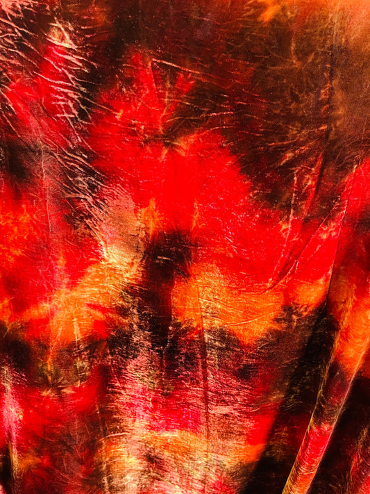 New Luxury Tie dye Silk crushed velvet non stretch 44/45” Sold by the YD. Ships Worldwide from Los Angeles California USA.